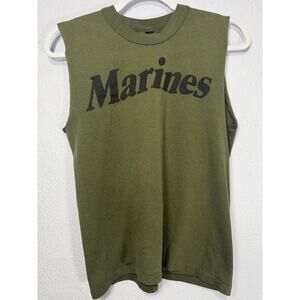 Vintage Rothco US Marines Muscle Tee Olive Drab S Armycore Grunge Cutoff Shirt